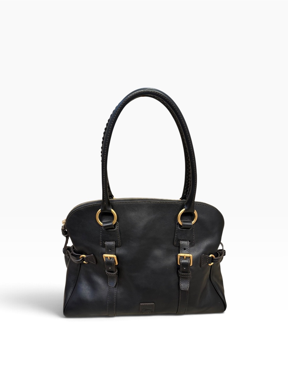 Dooney & Bourke Florentine Black Leather Double Strap Tassel Satchel